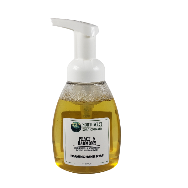 NW Soap Company Peace and Harmony foaming hand soap in table top foamer bottle.