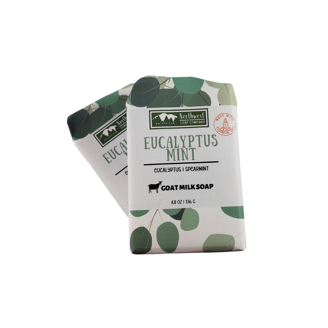 NW Soap Eucalyptus Mint bars wrapped in custom paper