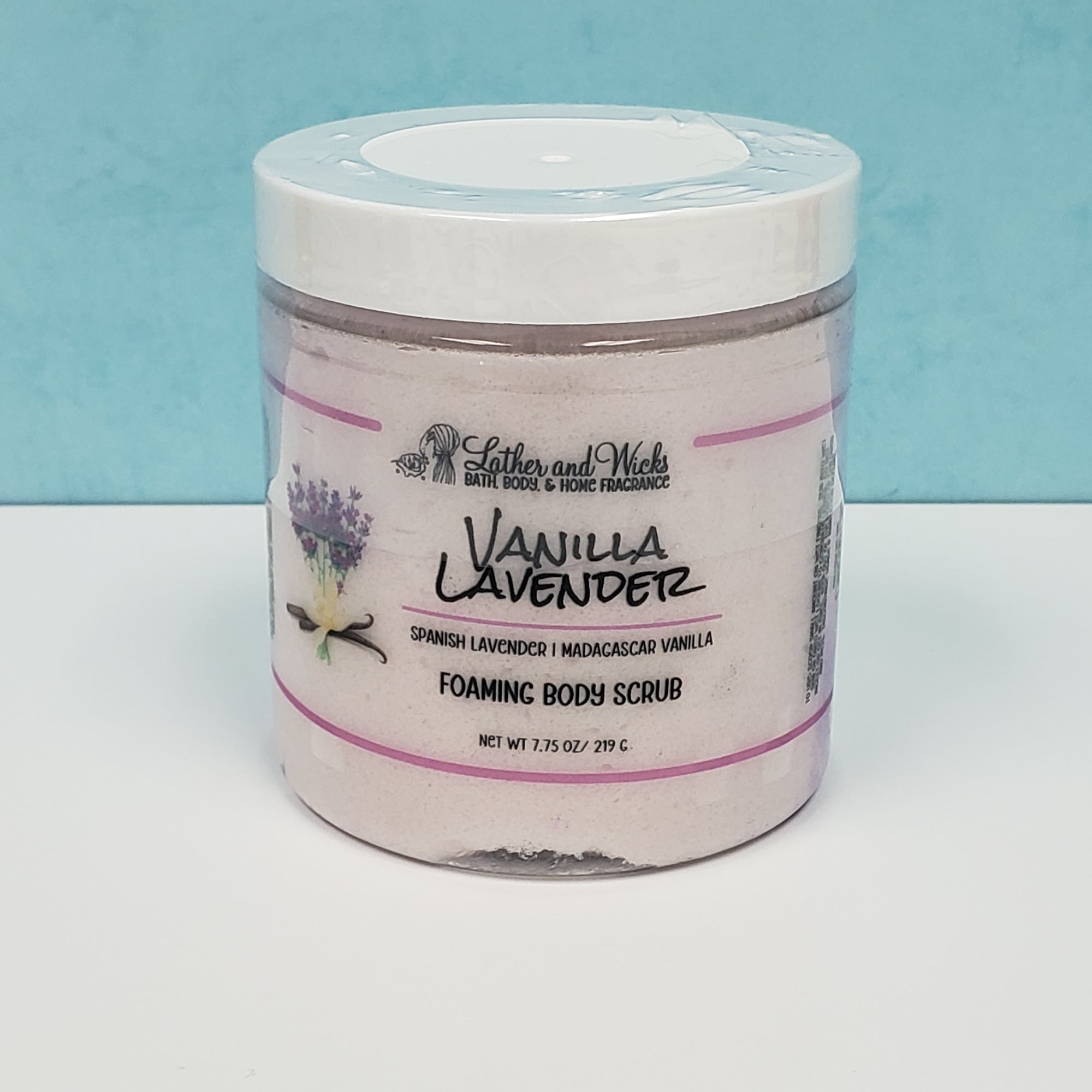 Lavender and Driftwood Foaming Body Scrub Lather and Wicks