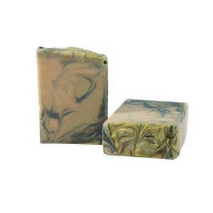 NW Soap Rainforest Gardenia bars unwrapped.  Green and yellow green micas.