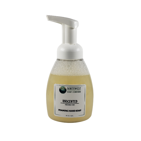 NW Soap Company front of Unscented foaming hand soap in a table top foamer bottle. 