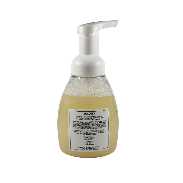 NW Soap Company back of Unscented foaming hand soap bottle. 