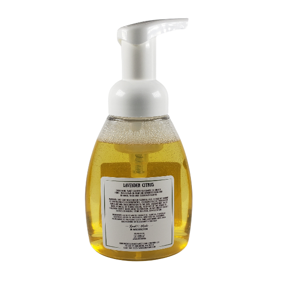 NW Soap Company front of Lavender Citrus foaming hand soap in a table top foamer bottle. 