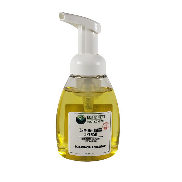 NW Soap Company front of Lemongrass Splash foaming hand soap bottle. 