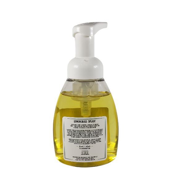 NW Soap Company back of Lemongrass Splash foaming hand soap bottle. 