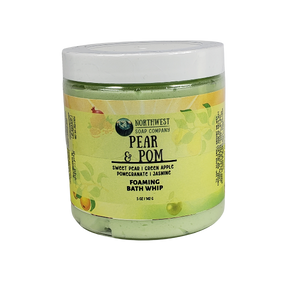 Pear and Pom foaming bath whip made by Northwest Soap Company.