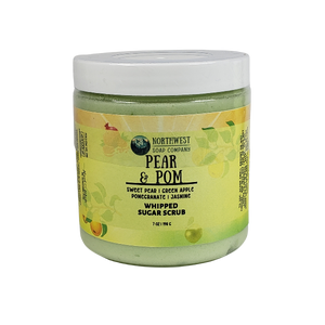 Pear and Pom whipped sugar scrub made by Northwest Soap Company.