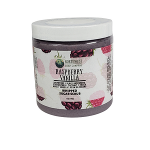 Raspberry Vanilla whipped sugar scrub made by Northwest Soap Company.