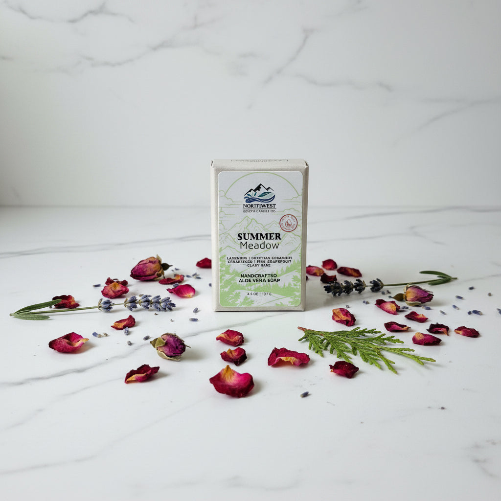 Two Summer Meadow Natural Body Bars unwrapped by Northwest Soap Company