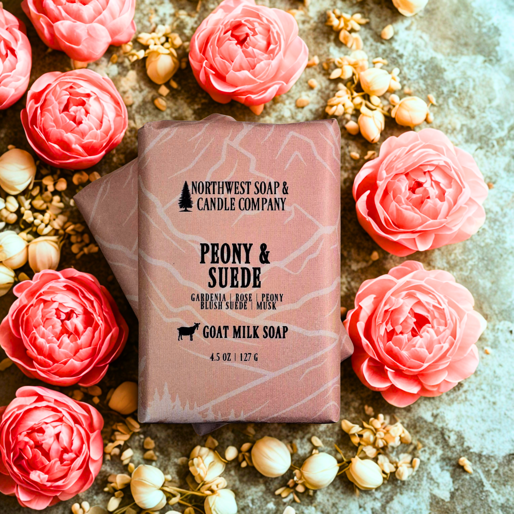 Peony and Suede Body Bar Soap Lather and Wicks