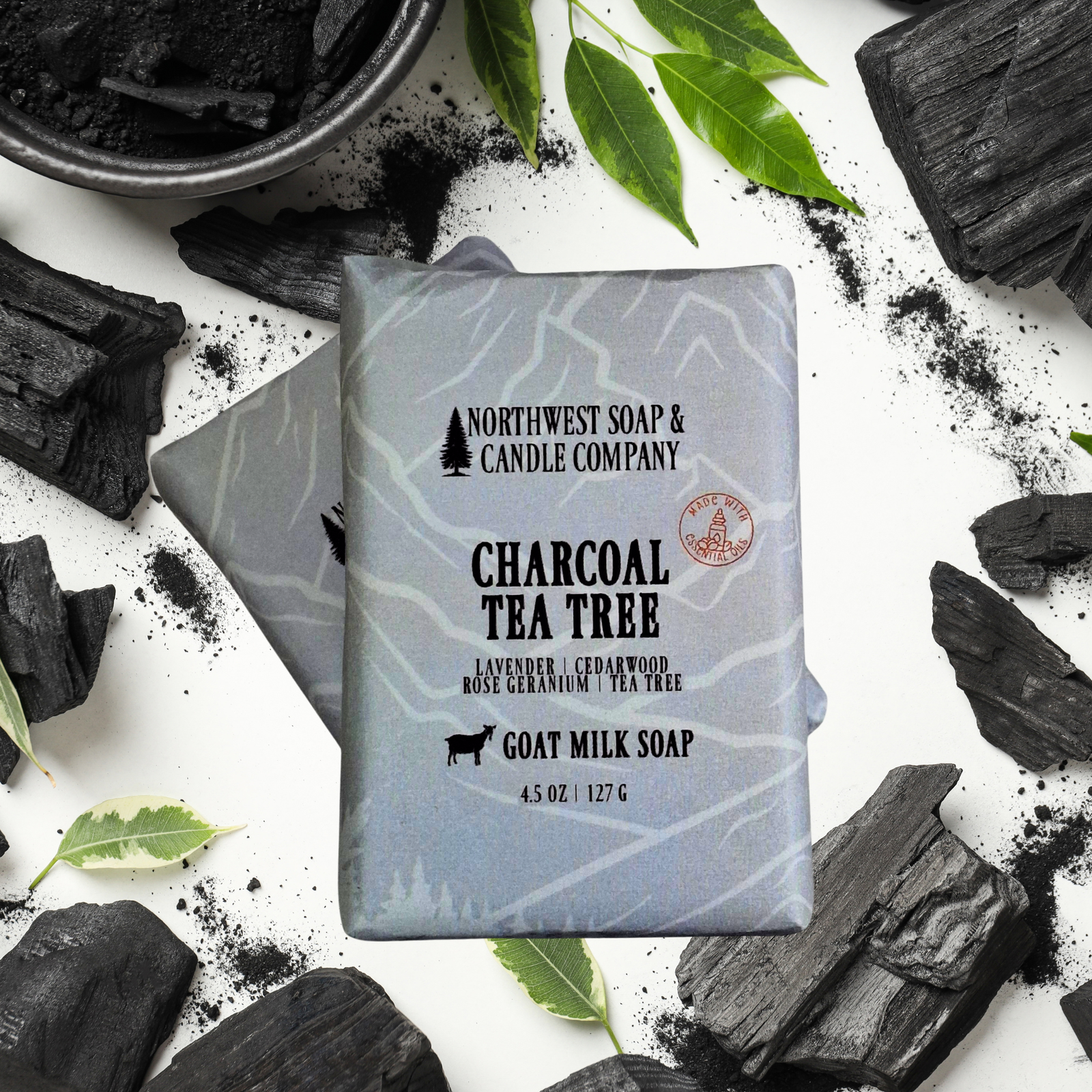 NW Soap Charcoal and Tea Tree body bar with activated charcoal.