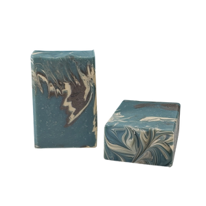 NW Soap Rugged Oak bars unwrapped in blues and grays.