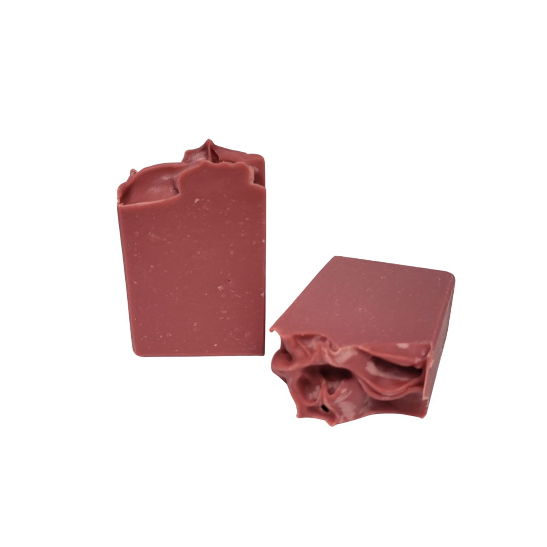 NW Soap Dark Patchouli Body Bar colored with red oxide.